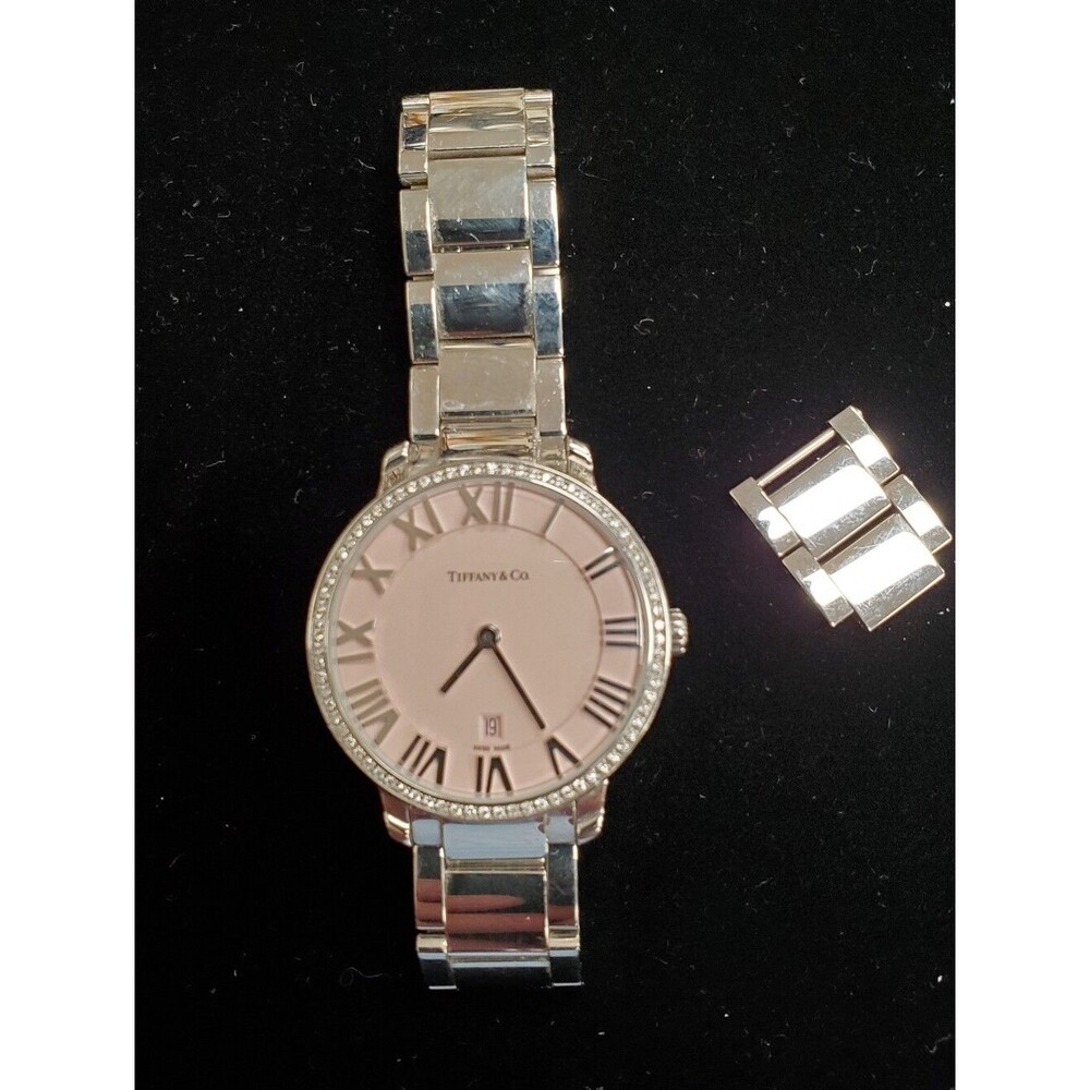Tiffany & Co. ATLAS Ladies 31mm Wrist Watch Pink Face Diamond Bezel